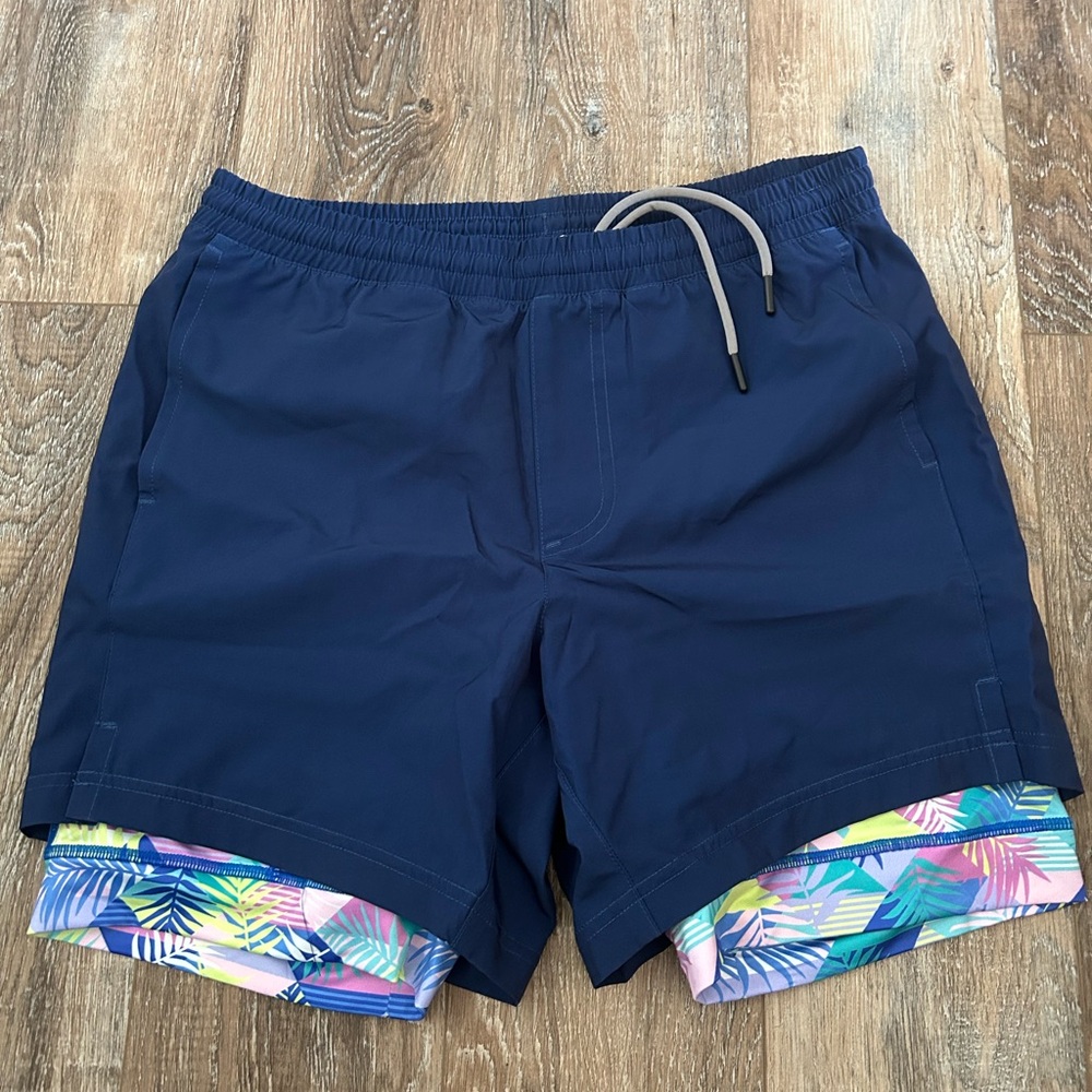 Blue Hybrid Swim Shorts with Tropical Trim